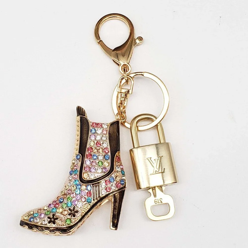 Authentic LV Gold Padlock & Key 🔑 Designer Bag Charm w/ Unbranded Shoe Keychain
